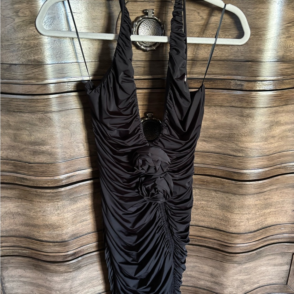 AFRM Elegant Black Ruched Backless Dress